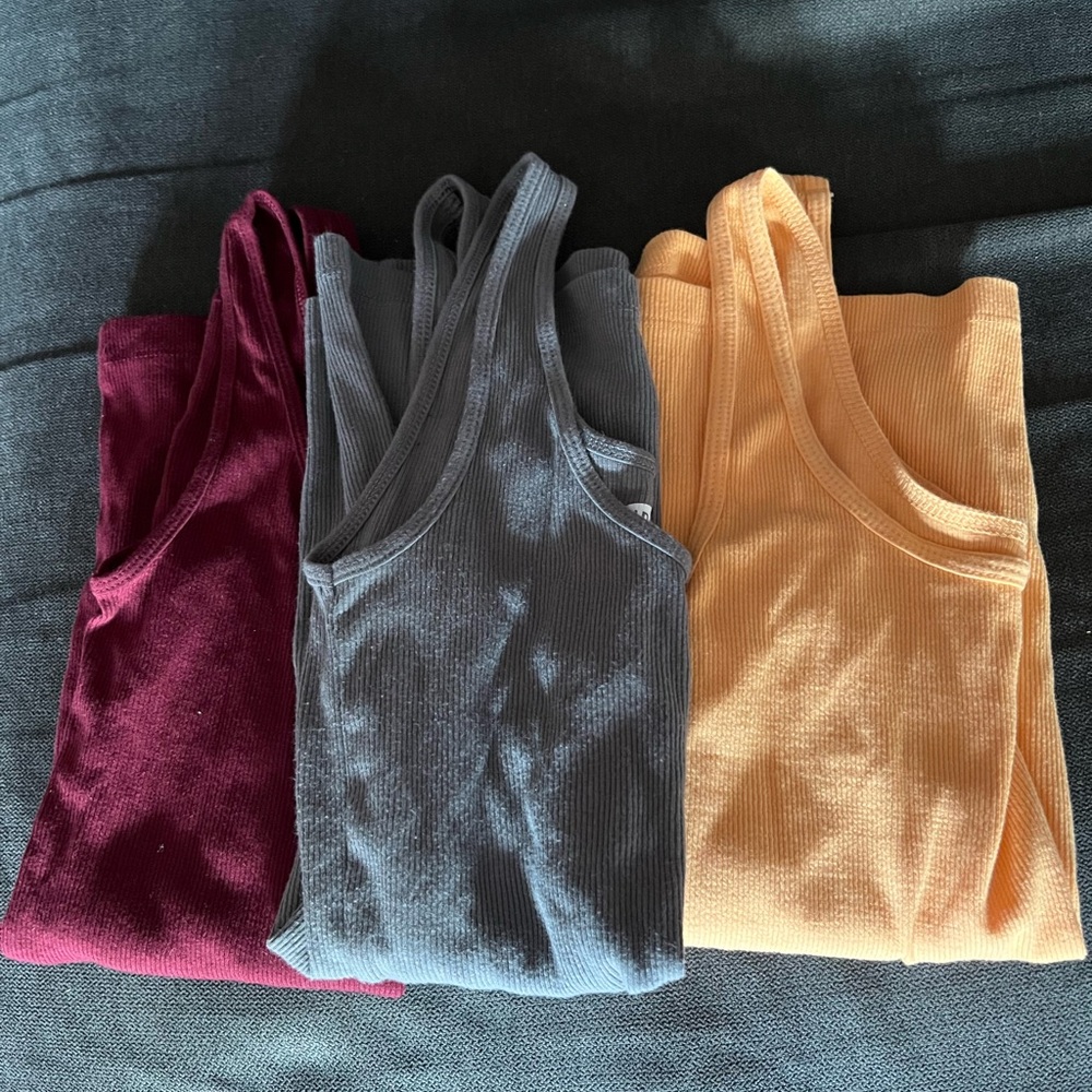 Old Navy Women's Ribbed Tank Tops - Maroon, Charcoal, and Yellow